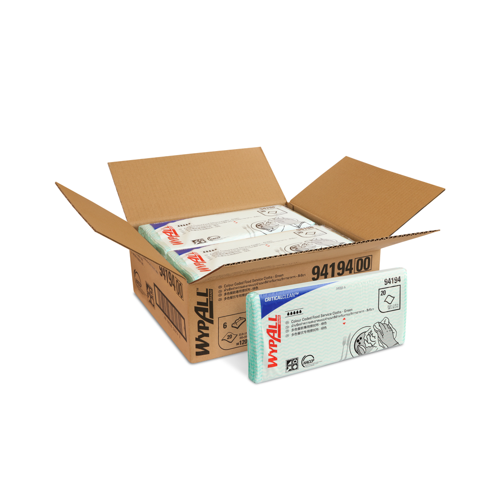 WypAll Colour Coded Food Service Cloths, 94194 - Green
