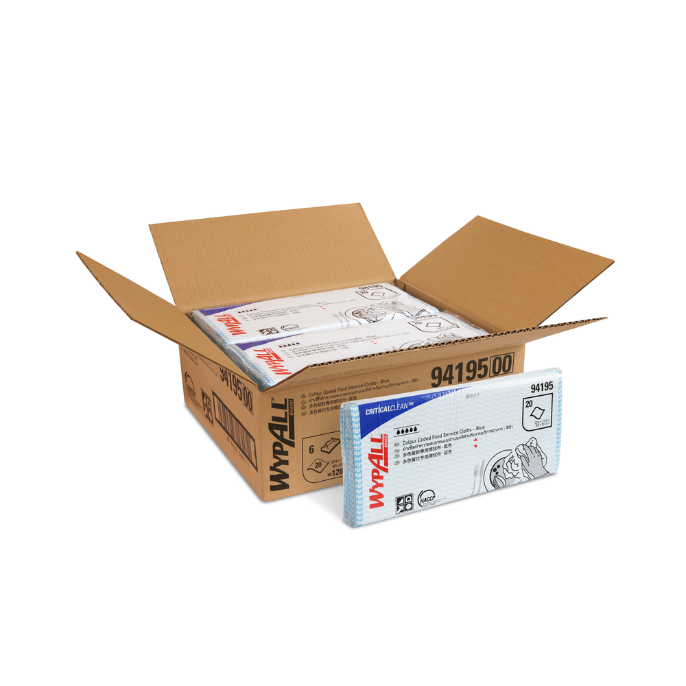 WypAll Colour Coded Food Service Cloths, 94195 - Blue